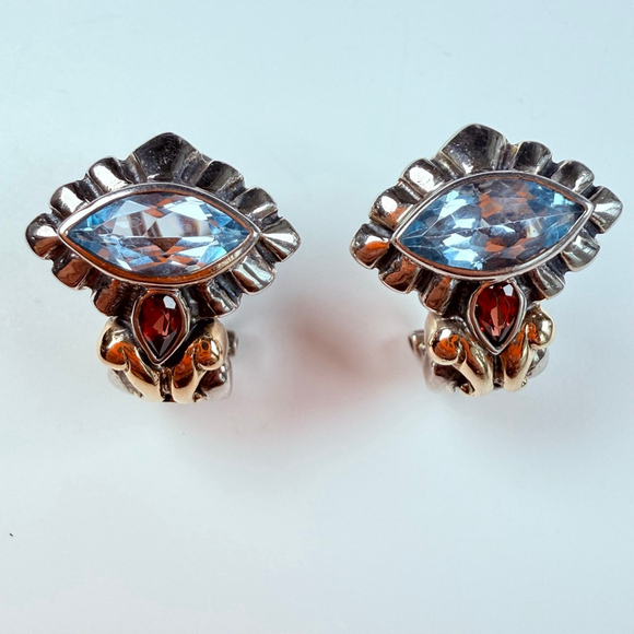Unbranded Jewelry - 14K Yellow Gold Designer ADI Topaz & Garnet Sterling Silver 925 VTG Earrings